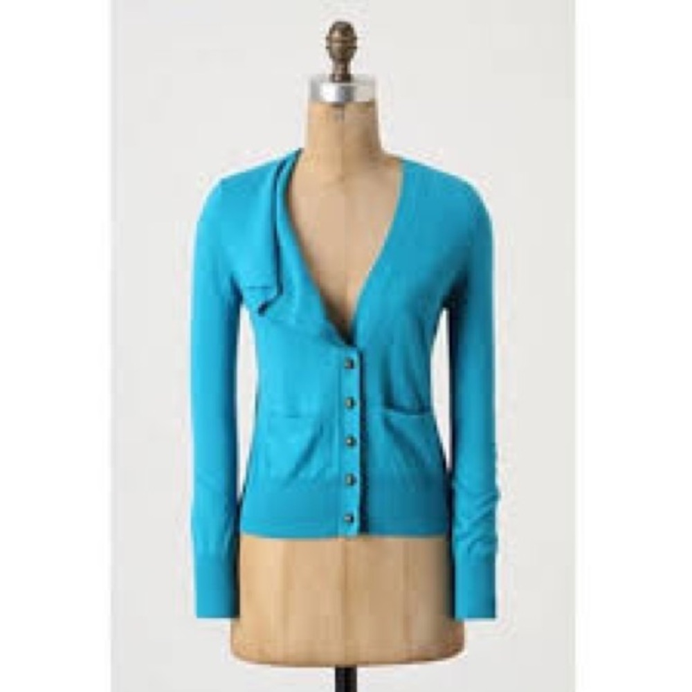 Moth (Anthropologie) Cardigan – Teal Blue Turquoise– Medium Button sweater